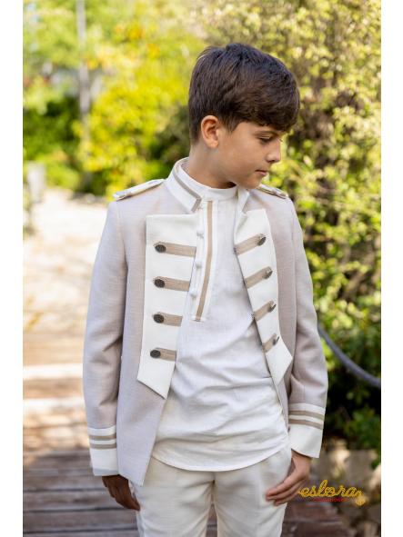 Traje almirante de comunión niño Eslora Cagliari 2027 beige piedra y crudo [0]