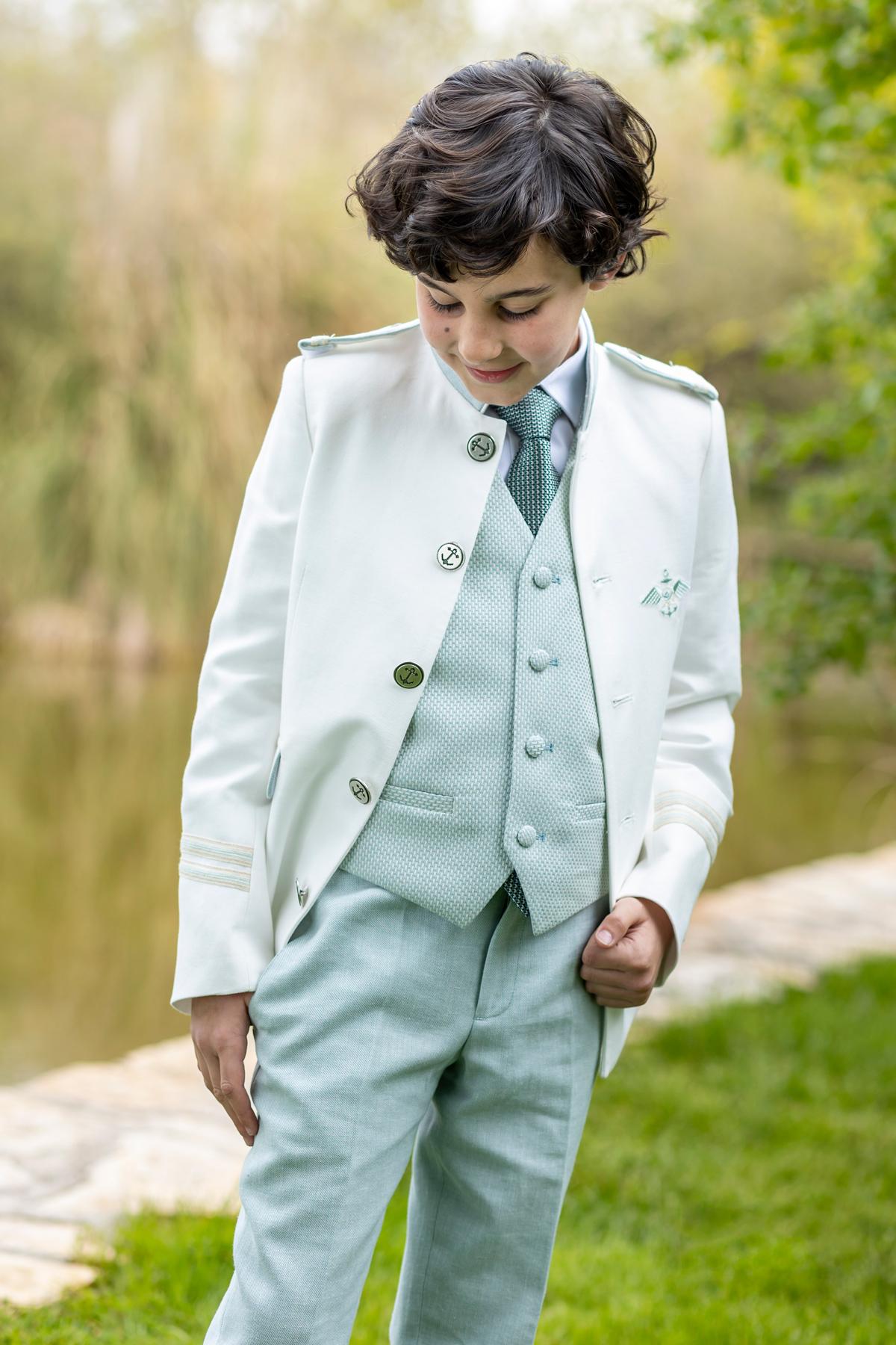 Traje almirante de comunión niño Eslora Viana 2027 blanco y verde agua