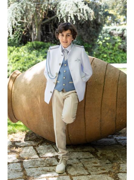Traje comunión Eslora Tarento 2027 con chaleco azul y pantalón crudo [1]