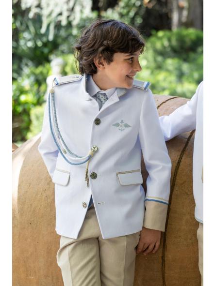 Traje almirante de comunión niño Eslora Tarento 2027 blanco azul y pantalón crudo [2]