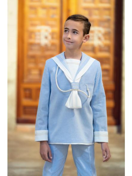 Traje de comunión 2026 niño marinero ESLORA basico lino celeste [0]