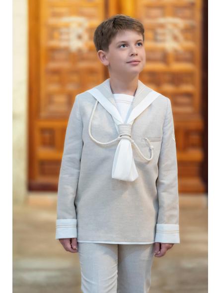Traje de comunión 2026 niño marinero ESLORA basico lino tostado [0]