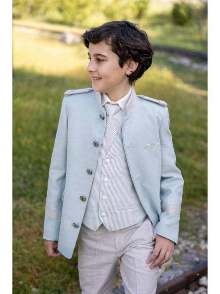 Traje almirante comunión niño Eslora Burdeos 2027 verde agua y crudo [0]