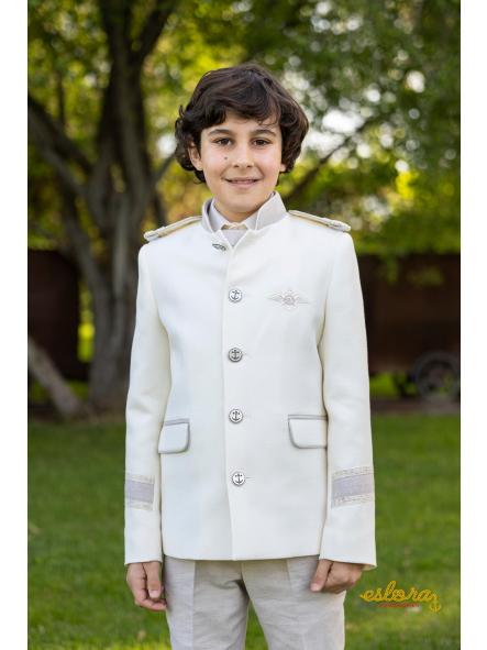 Traje comunión Eslora Córcega 2027 con chaleco de rayas y pantalón beige [1]