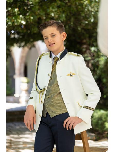 Traje almirante de comunión niño Eslora Egadi 2027 en crudo azul marino y mostaza [0]