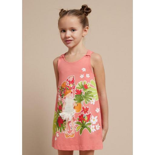 Vestido algodón tirantes niña MAYORAL "niña lazo" flamingo 3943