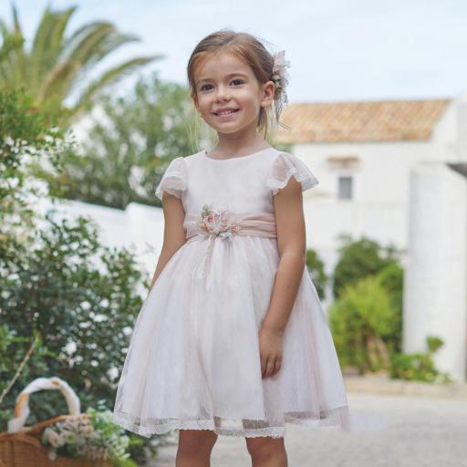 Vestido de bautizo niña AMAYA en tul rosa modelo 593420