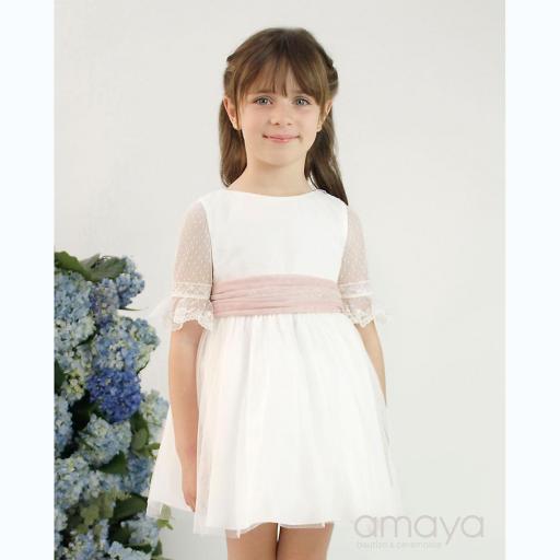 Vestido de arras niña AMAYA de tul crudo-rosa  582408