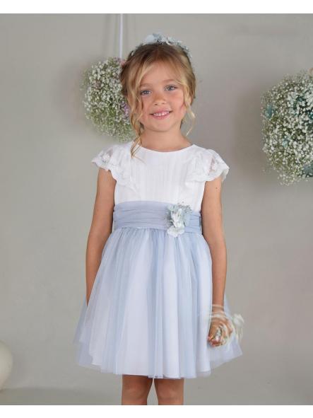 Vestido ceremonia y arras niña AMAYA tul azul 612401