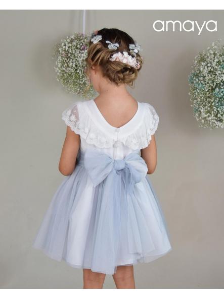 Vestido ceremonia y arras niña AMAYA tul azul 612401 [1]