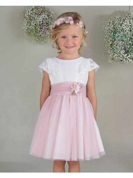 Vestido ceremonia y arras niña AMAYA tul rosa 612401