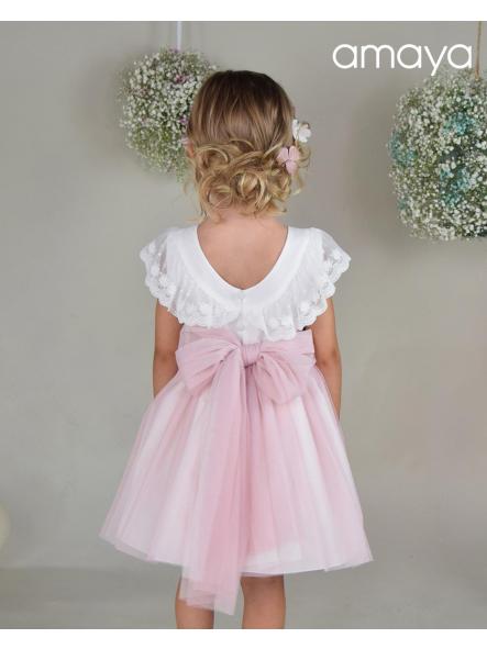 Vestido ceremonia y arras niña AMAYA tul rosa 612401 [1]