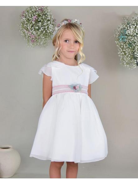 Vestido ceremonia y arras niña AMAYA tul bambula 612408 rosa