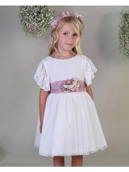 Vestido ceremonia y arras niña AMAYA mangas cascada 612410 rosa