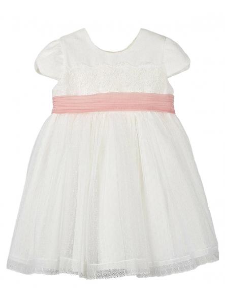 Vestido bebe bautizo y ceremonia AMAYA tul 612102 fajin rosa [2]