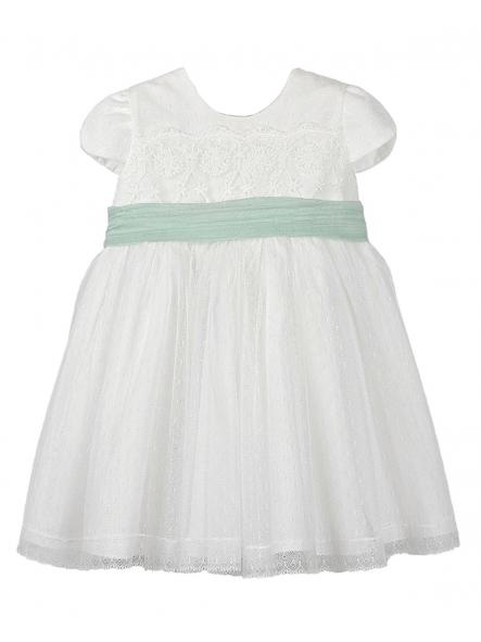 Vestido bebe bautizo y ceremonia AMAYA tul 612102 fajin verde agua