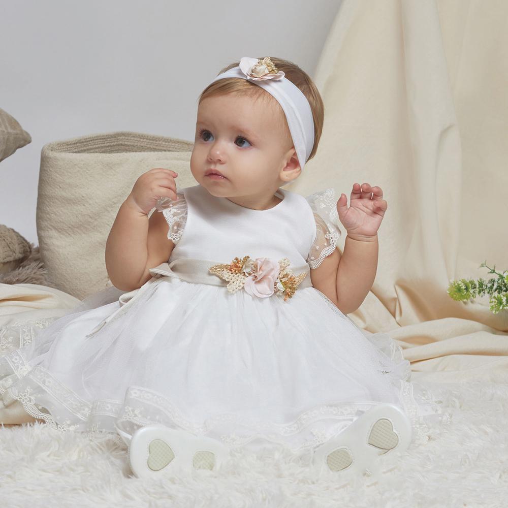 Vestido de bautizo niña AMAYA en tul y puntillas bordadas modelo 593011