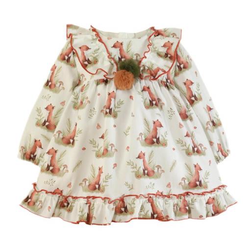 Vestido de bebe manga larga MIRANDA estampado "zorritos" 506-V [1]