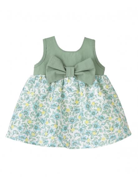 Vestido Caspio para bebe niña CALAMARO lino flores verde [1]