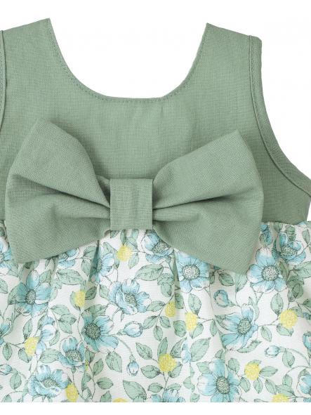 Vestido Caspio para bebe niña CALAMARO lino flores verde [2]