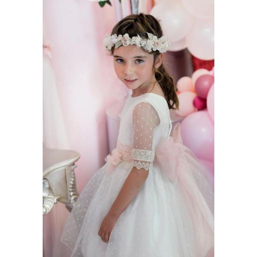 Vestido de ceremonia niña DE BLANCO organza bordada A2052