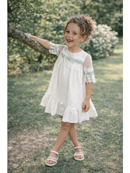 Vestido de media manga niña NEKENIA con tul verde agua 2621804