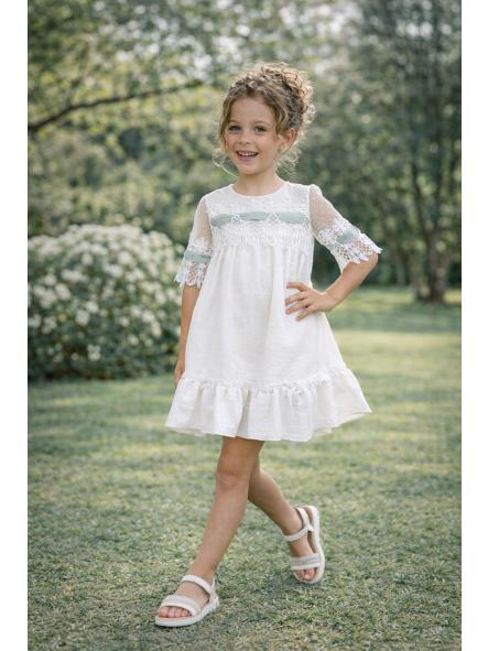 Vestido de media manga niña NEKENIA con tul verde agua 2621804 [2]