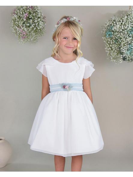 Vestido ceremonia y arras niña AMAYA tul bambula 612408 verde agua