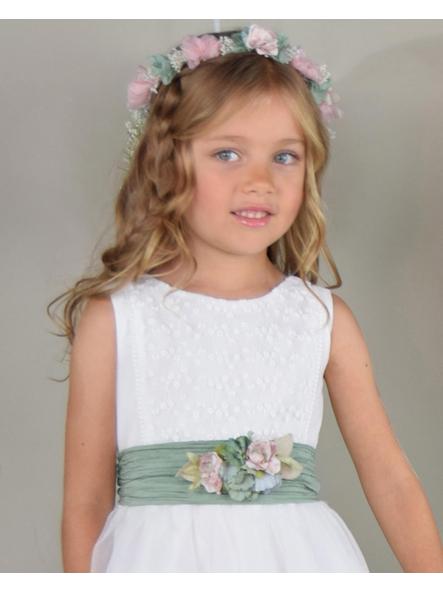 Vestido de ceremonia y arras niña AMAYA modelo 612409 fajín caqui [2]