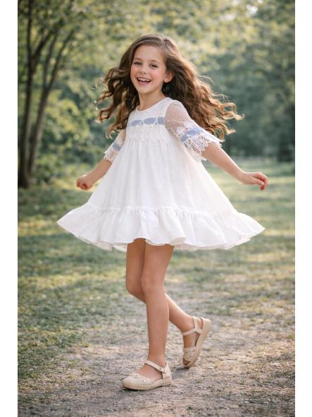 Vestido de media manga niña NEKENIA con tul azul 2621804 [3]