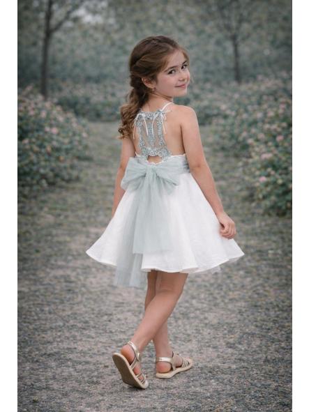 Vestido de tirantes niña NEKENIA verde espalda decorada 2621805