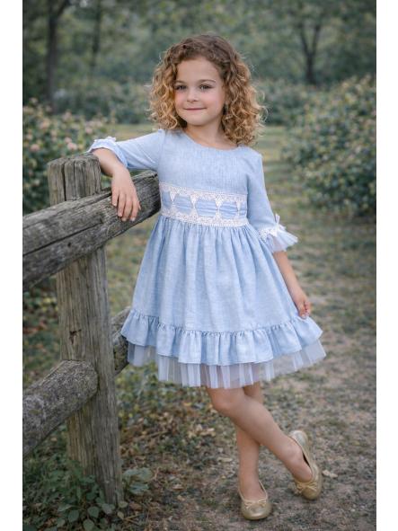 Vestido de media manga niña NEKENIA azul con tul 2621829 [3]
