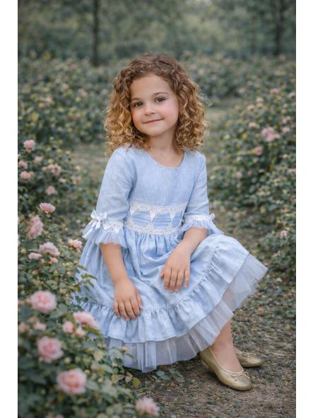 Vestido de media manga niña NEKENIA azul con tul 2621829 [2]