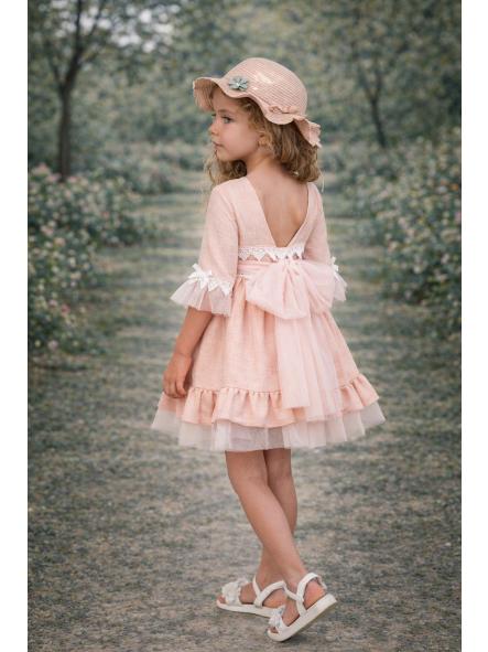 Vestido de media manga niña NEKENIA salmón con tul 2621829 [1]