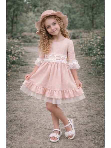 Vestido de media manga niña NEKENIA salmón con tul 2621829 [4]