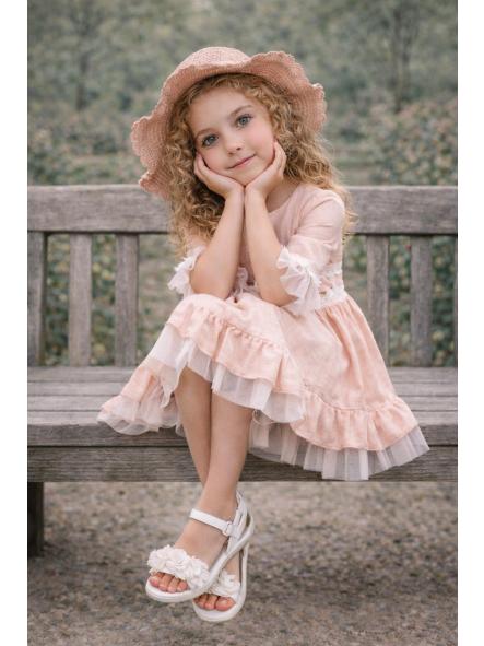 Vestido de media manga niña NEKENIA salmón con tul 2621829 [2]