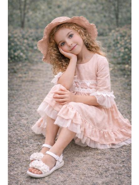 Vestido de media manga niña NEKENIA salmón con tul 2621829 [5]