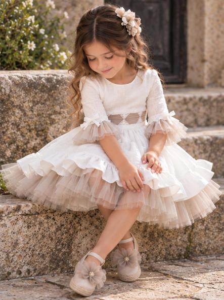 Vestido de Ceremonia y Arras Niña NEKENIA Blanco Roto y Beige [2]