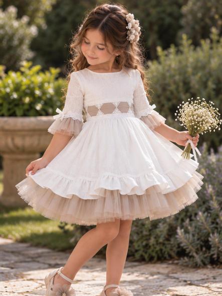 Vestido de Ceremonia y Arras Niña NEKENIA Blanco Roto y Beige [3]