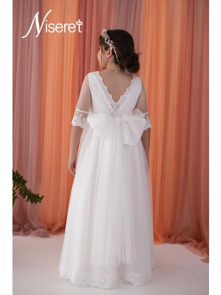 Espalda vestido de comunión Niseret 5827 con escote en V y gran lazada [1]