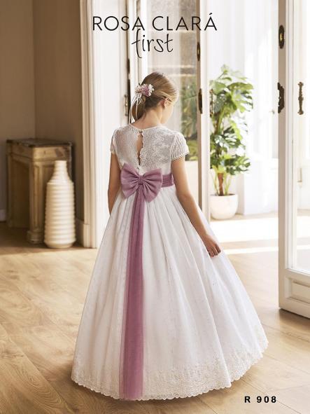 Espalda del vestido de comunión Rosa Clará Premium 2027 modelo R908 con lazada rosa [1]
