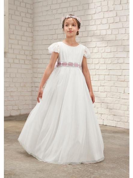 Vestido de Comunión AMAYA 2026 modelo 637010MC crudo-rosa