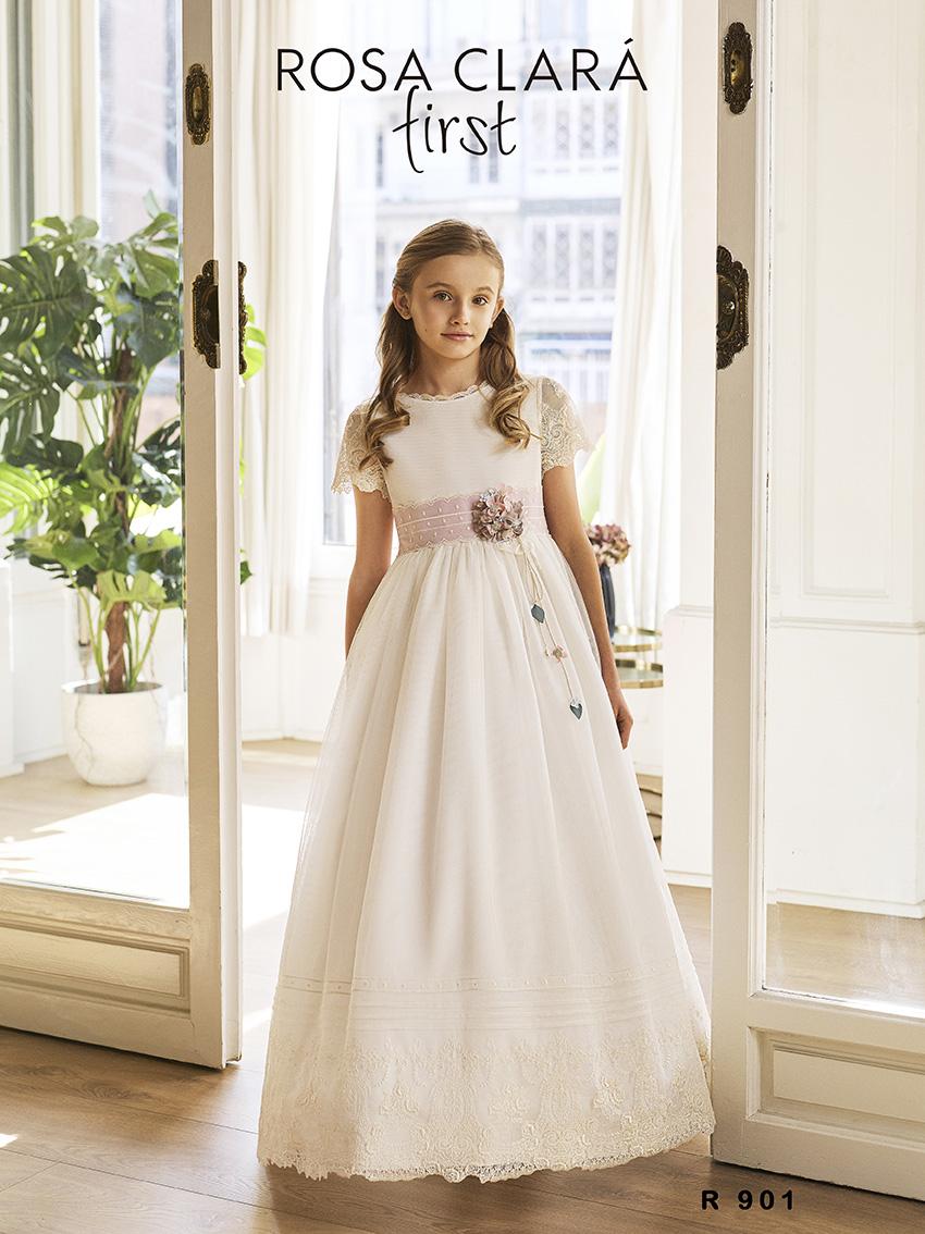 Vestido de comunión Rosa Clará 2027 modelo R901 vista delantera