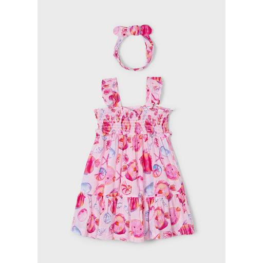 Vestido de tirantes niña MAYORAL estampado con diadema magenta 3939 [1]