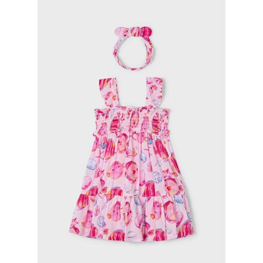 Vestido de tirantes niña MAYORAL estampado con diadema magenta 3939 [2]