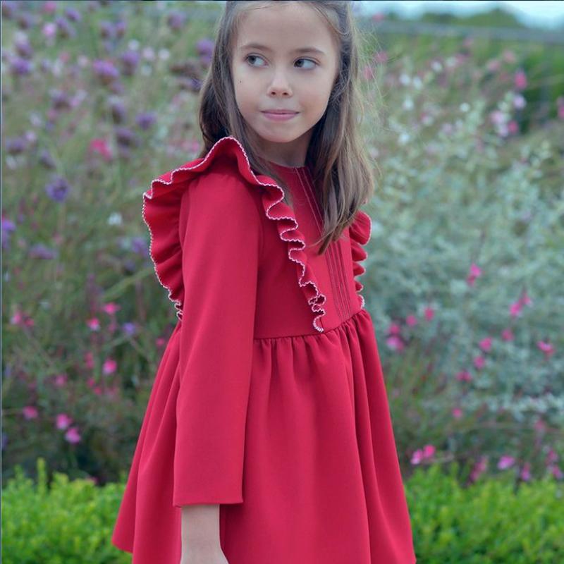 Vestido de niña manga larga ANAVIG punto roma rojo