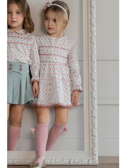 Vestido de manga larga niña MIRANDA plumeti estampado 0256/V