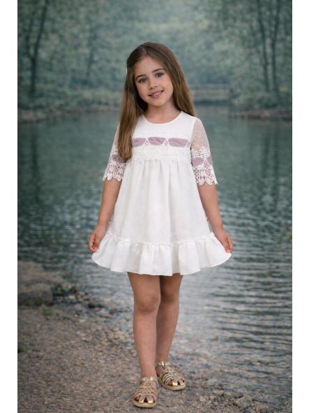 Vestido de media manga niña NEKENIA con tul orquidia 2621804