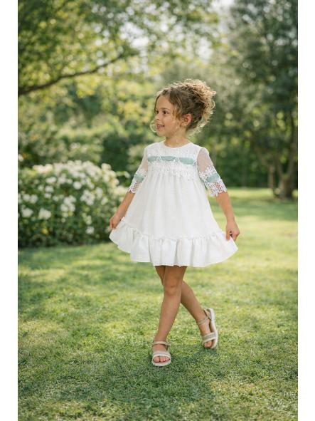 Vestido de media manga niña NEKENIA con tul verde agua 2621804