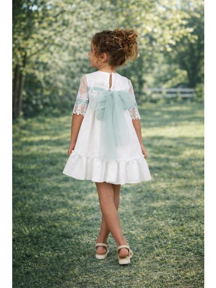 Vestido de media manga niña NEKENIA con tul verde agua 2621804 [1]